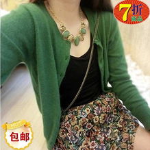 2014春秋新款大牌復(fù)古綠色兔毛混織針織開衫 短款時尚，舒適優(yōu)雅